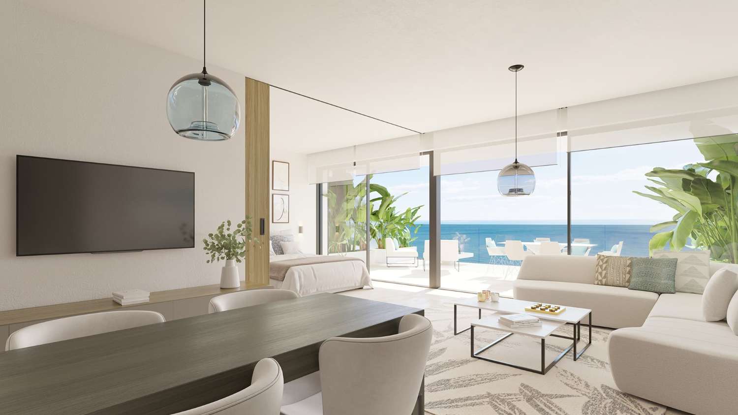 Lägenheter till salu NYBYGGNATION utvecklare i El Higuerón Spektakulär havsutsikt intill stranden