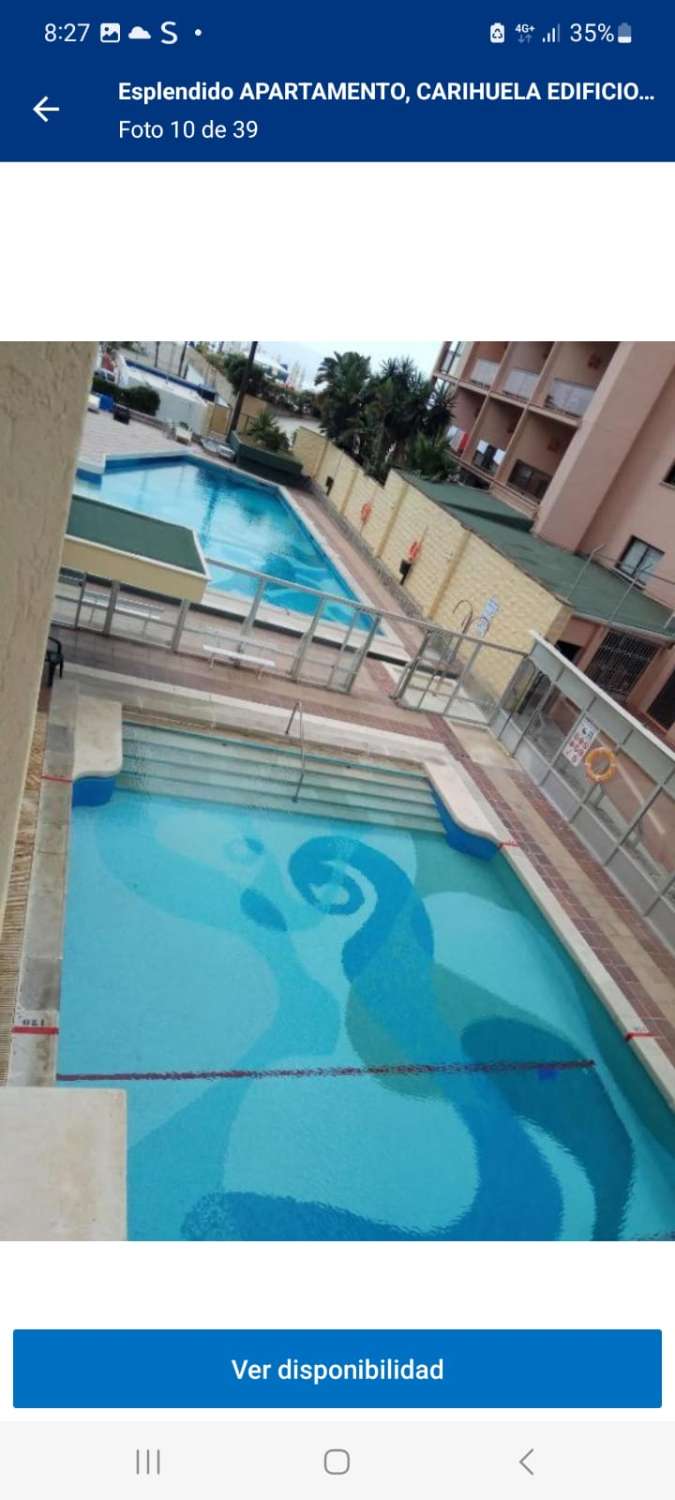 À LOUER DU 2.04.27 AU 30.6.27 BEL APPARTEMENT SUR LA 1ÈRE LIGNE DE PLAGE AVEC VUE SUR LA MER À LA CARIHUELA (TORREMOLINOS)